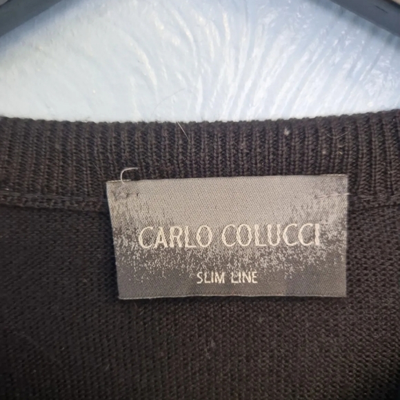 Vintage 90s Grandad Style Merino Wool Mix Jumper Abstract Carlo Colucci Size L - Picture 3 of 7